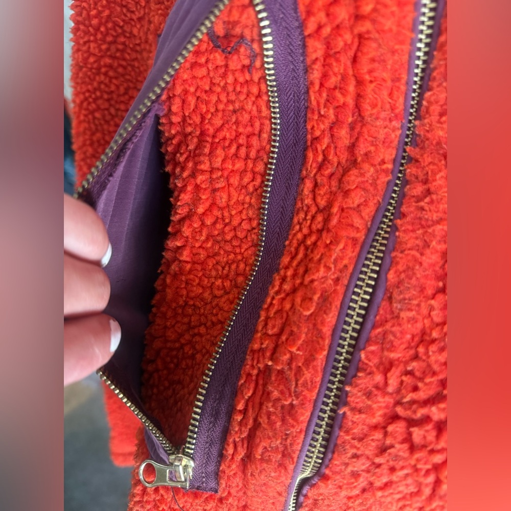 Free People Rivington fleece zip up size Small red with black purple vintage - Picture 5 of 16